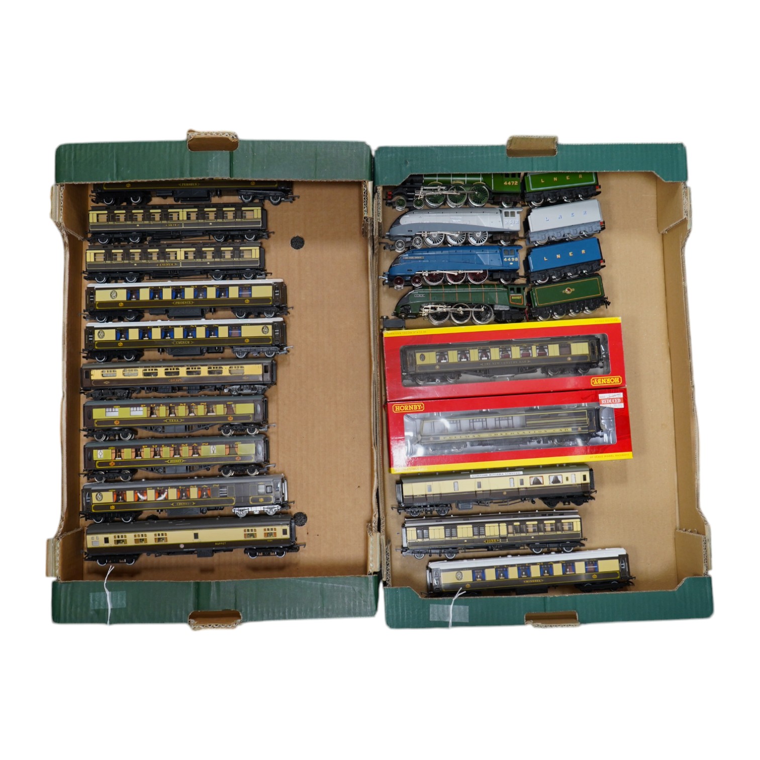 Nineteen 00 gauge railway by Hornby, Wrenn, Airfix, etc. including four Class A4 4-6-2 tender locomotives in LNER and BR liveries, together with fifteen bogie Pullman Cars, including an Observation Car, the New Century B